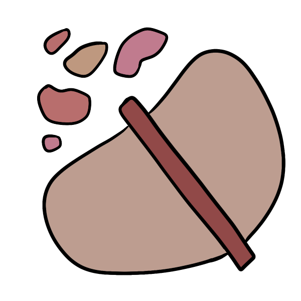 a light red large blob with a red line through it and a few pink blobs beside it.